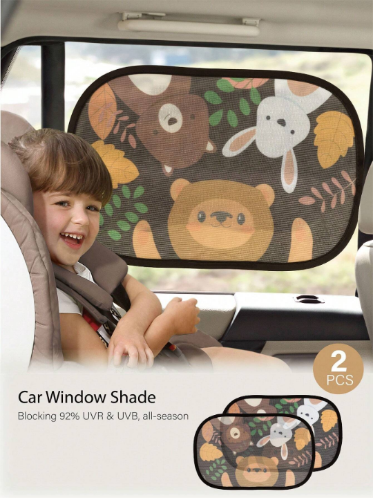 2pcs Cartoon Car Window Shade, Blocking 95% UVA & UVB, All-Season