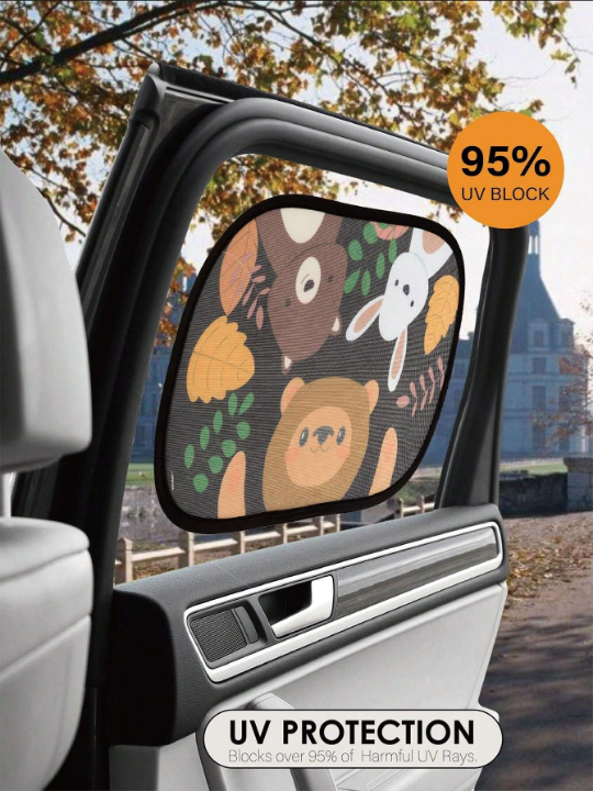 2pcs Cartoon Car Window Shade, Blocking 95% UVA & UVB, All-Season