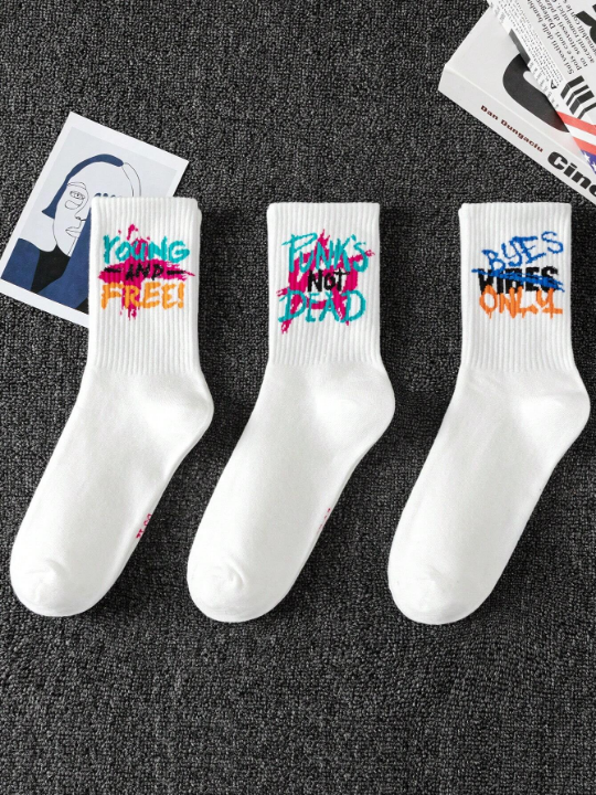 10pairs Random Style Multicolor Unisex Creative Graffiti Trendy Mid-Calf Socks For Daily Wear, Couple Socks