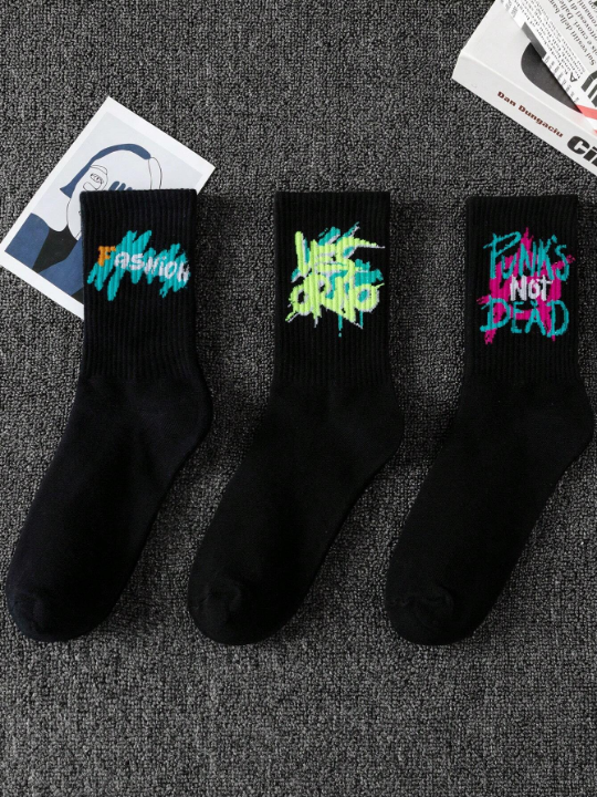 10pairs Random Style Multicolor Unisex Creative Graffiti Trendy Mid-Calf Socks For Daily Wear, Couple Socks