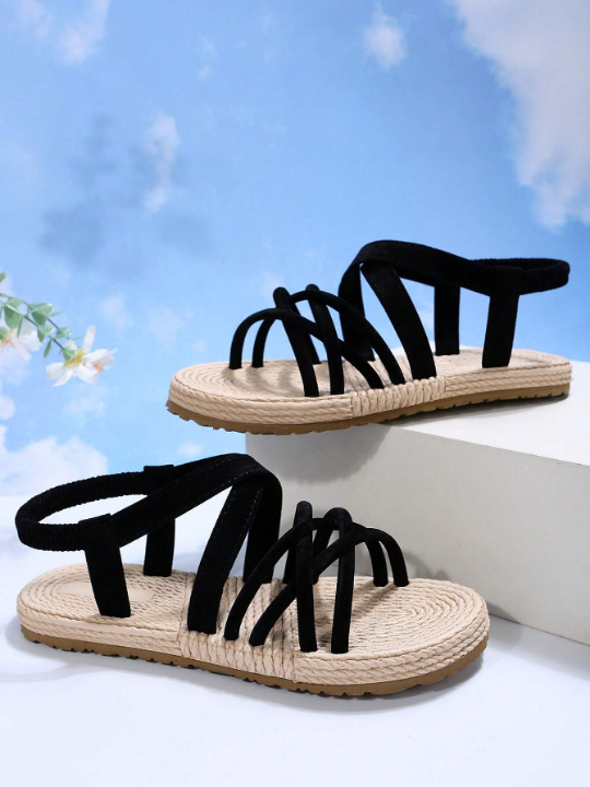 Women's Lightweight, Round Toe, Anti-Slip Linen Sandals, Simple Style, Suitable For Youth, Daily, Summer