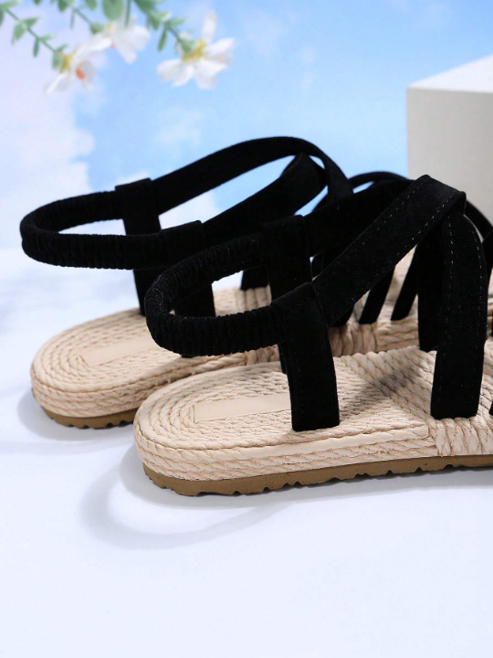 Women's Lightweight, Round Toe, Anti-Slip Linen Sandals, Simple Style, Suitable For Youth, Daily, Summer