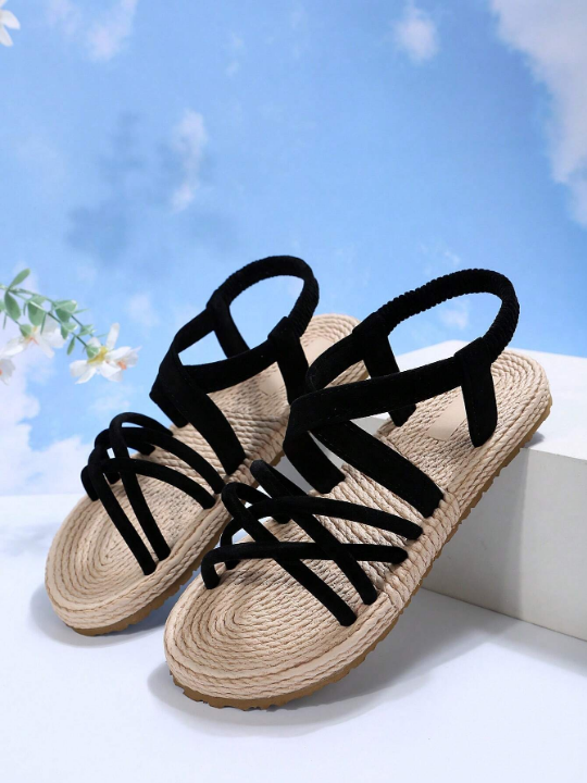 Women's Lightweight, Round Toe, Anti-Slip Linen Sandals, Simple Style, Suitable For Youth, Daily, Summer