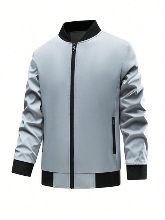 Men's Spring Casual Color Block Zipper Up Jacket