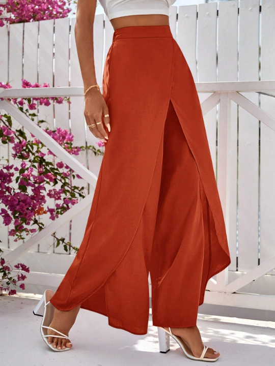 VCAY Women's Solid Color Wrap Wide Leg Pants