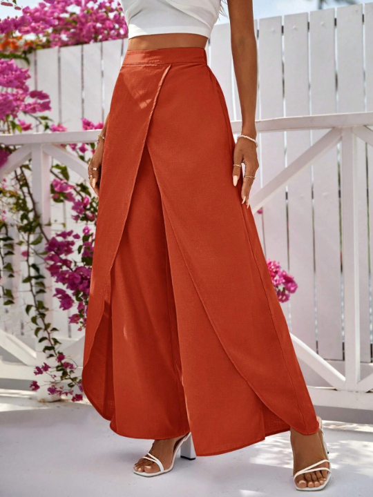 VCAY Women's Solid Color Wrap Wide Leg Pants