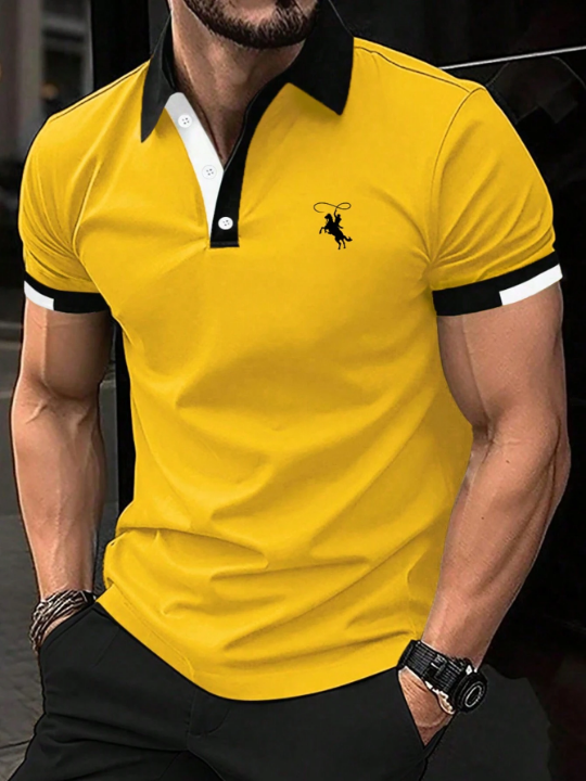 Manfinity Mode Men's Horse Print Short Sleeve Polo Shirt