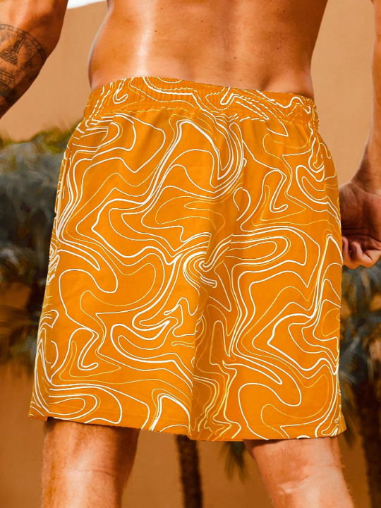 Manfinity Men's Printed Fashionable Beach Shorts, Suitable For Vacation Matching