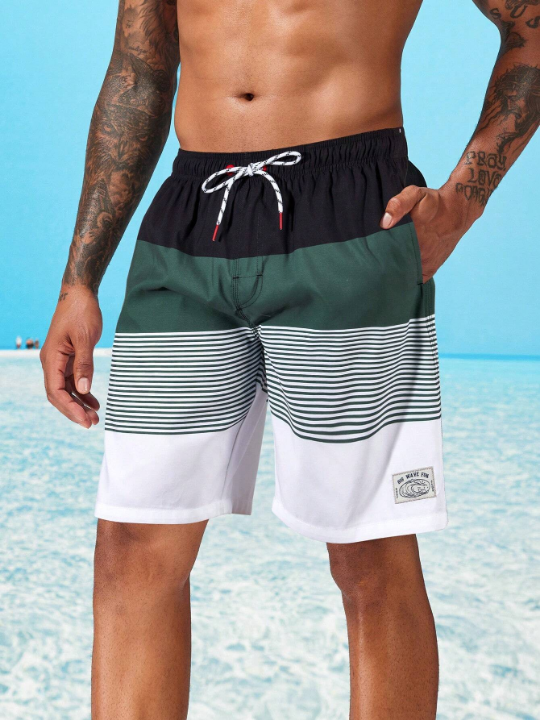 Manfinity Swimmode Men's Contrast Color Drawstring Waist Beach Shorts