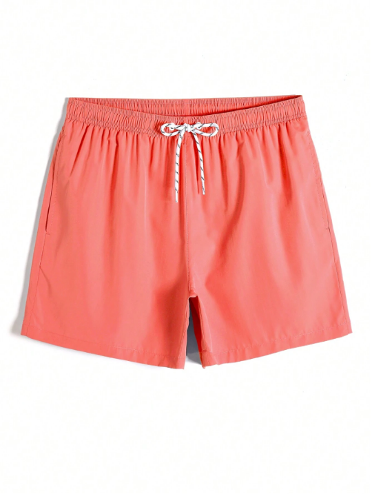 Manfinity Swimmode Men's Solid Color Drawstring Beach Shorts