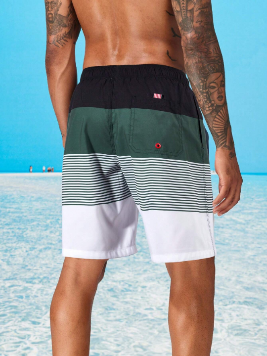 Manfinity Swimmode Men's Contrast Color Drawstring Waist Beach Shorts