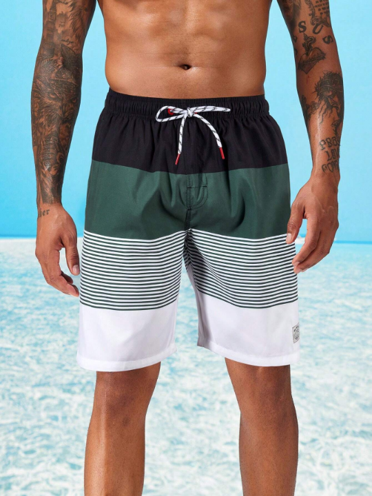 Manfinity Swimmode Men's Contrast Color Drawstring Waist Beach Shorts