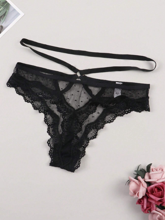 Women's Sexy Lace Hollow Out Decorated Waistband Unique Fashion Thong Panties With Floral Lace Trim