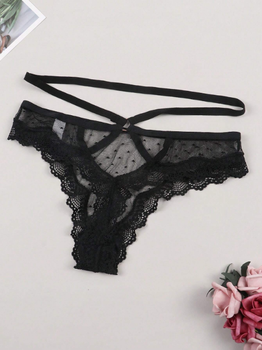 Women's Sexy Lace Hollow Out Decorated Waistband Unique Fashion Thong Panties With Floral Lace Trim