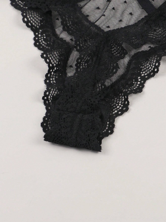 Women's Sexy Lace Hollow Out Decorated Waistband Unique Fashion Thong Panties With Floral Lace Trim