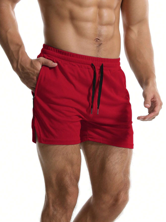 Fitness Men's Colorblock Drawstring Waist Athletic Shorts With Slanted Pockets