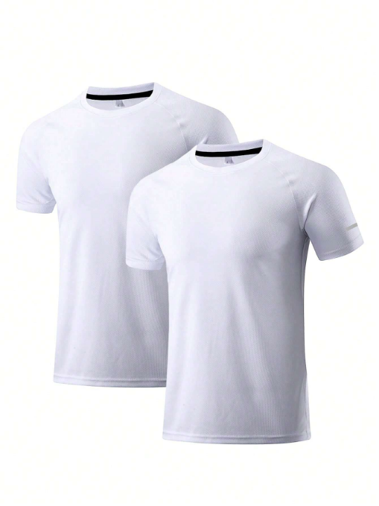 2pcs/Set Men's Casual Sports T-Shirt For Training, Running, Outdoors, With Quick Dry And High Elasticity Gym Clothes Men Basic T-Shirt