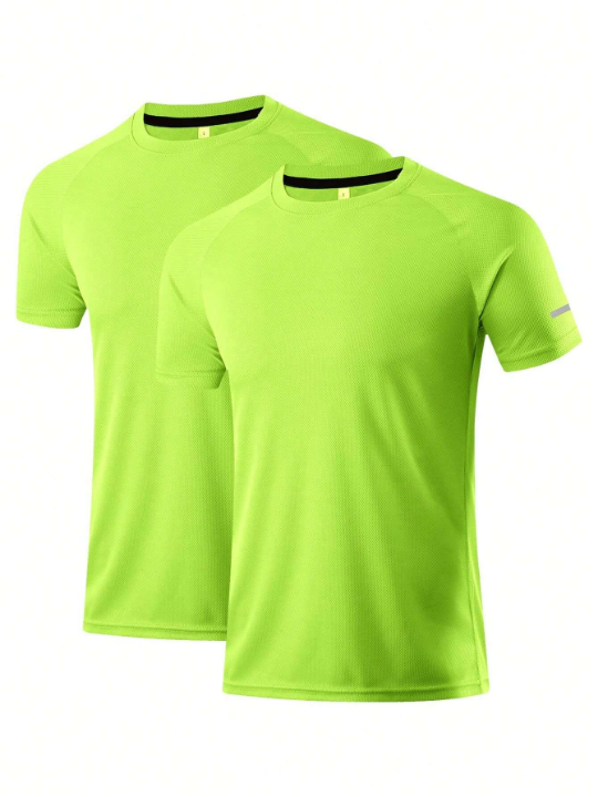 2pcs/Set Men's Casual Sports T-Shirt For Training, Running, Outdoors, With Quick Dry And High Elasticity Gym Clothes Men Basic T-Shirt