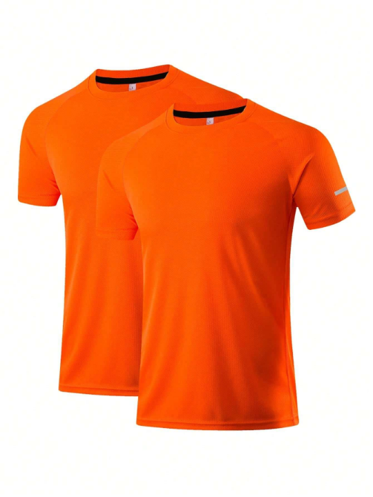 2pcs/Set Men's Casual Sports T-Shirt For Training, Running, Outdoors, With Quick Dry And High Elasticity Gym Clothes Men Basic T-Shirt