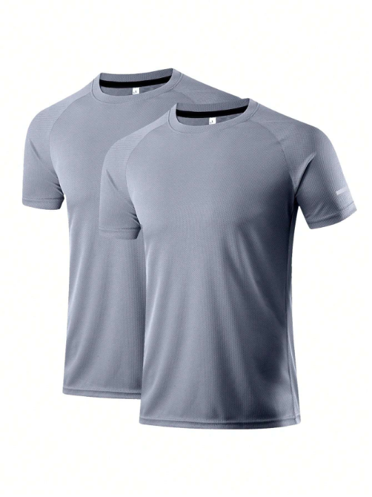 2pcs/Set Men's Casual Sports T-Shirt For Training, Running, Outdoors, With Quick Dry And High Elasticity Gym Clothes Men Basic T-Shirt