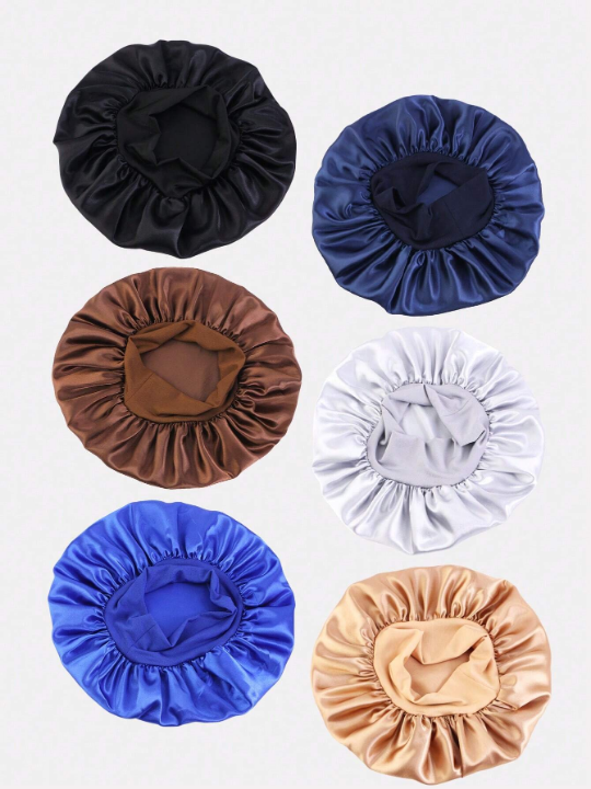 6pcs Men Solid Color Corduroy Wide-Brimmed Sleep Cap Hair Cap Suitable For Daily Use