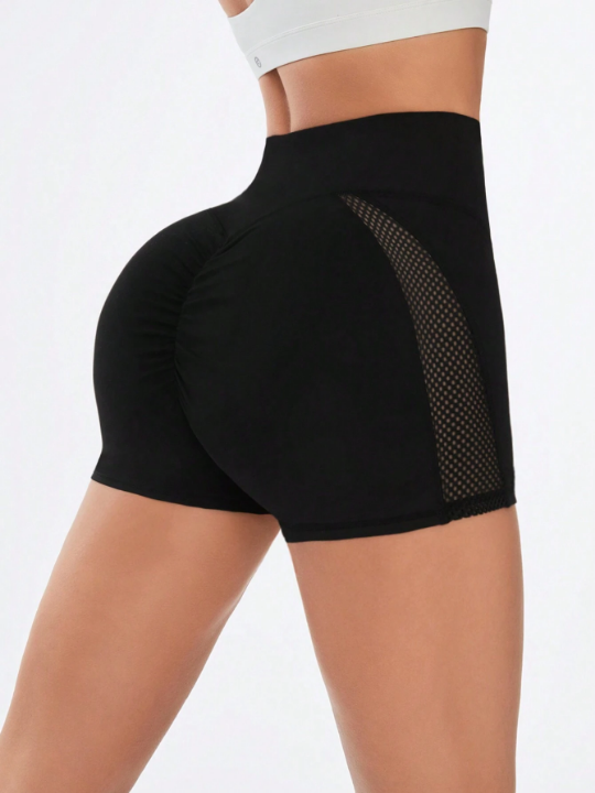 Yoga Basic Mesh Patchwork Slim Fit Sexy Yoga Sports Shorts