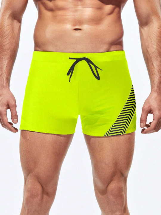 Men's Striped Drawstring Waist Swimming Trunks