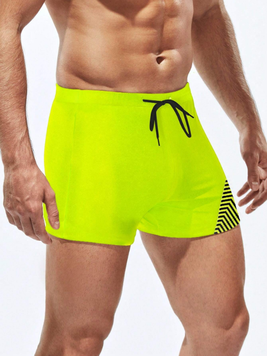 Men's Striped Drawstring Waist Swimming Trunks