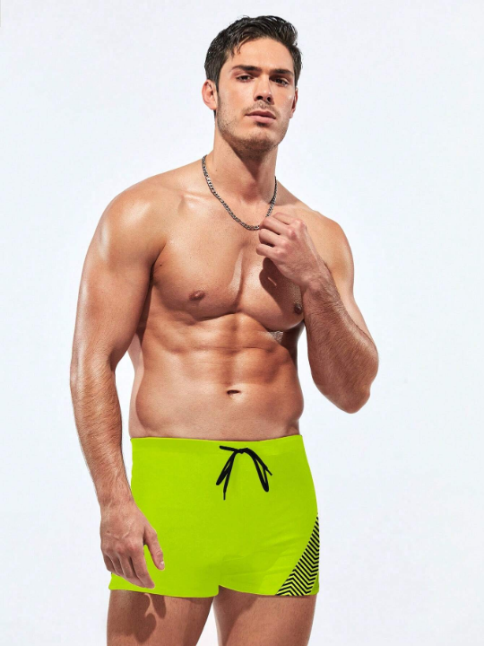 Men's Striped Drawstring Waist Swimming Trunks