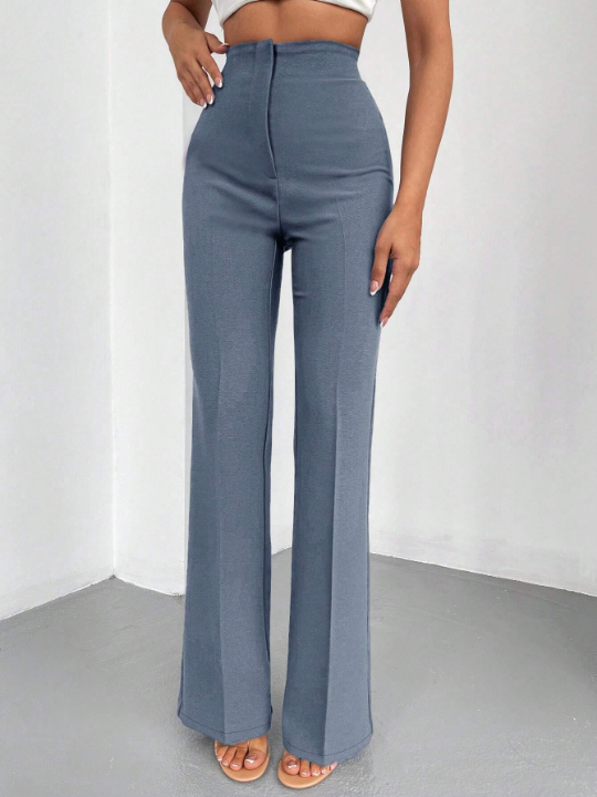 Solid High Waist Flare Leg Pants