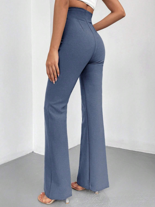 Solid High Waist Flare Leg Pants