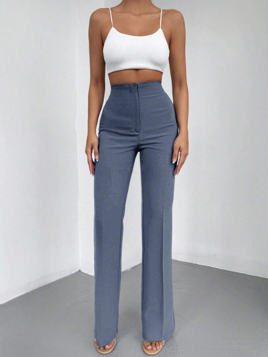 Solid High Waist Flare Leg Pants