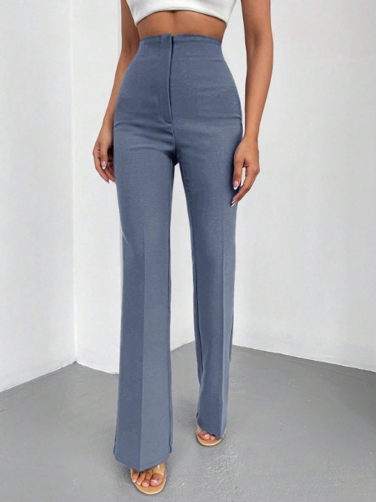 Solid High Waist Flare Leg Pants