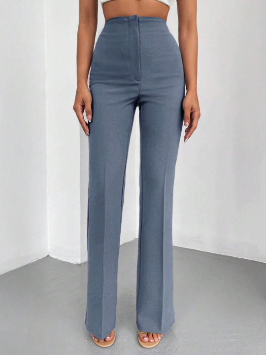 Solid High Waist Flare Leg Pants