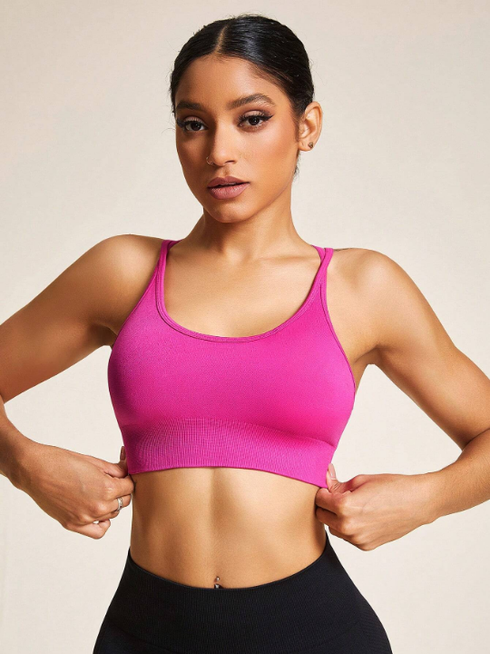 Yoga Basic Women's Seamless Solid Color Sports Bra With Beautiful Back Design, Adjustable Straps, Suitable For Sports And Daily Wear