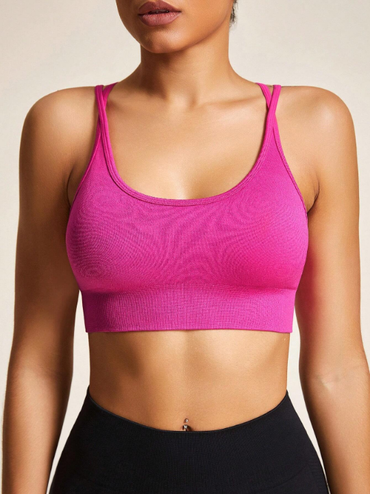 Yoga Basic Women's Seamless Solid Color Sports Bra With Beautiful Back Design, Adjustable Straps, Suitable For Sports And Daily Wear