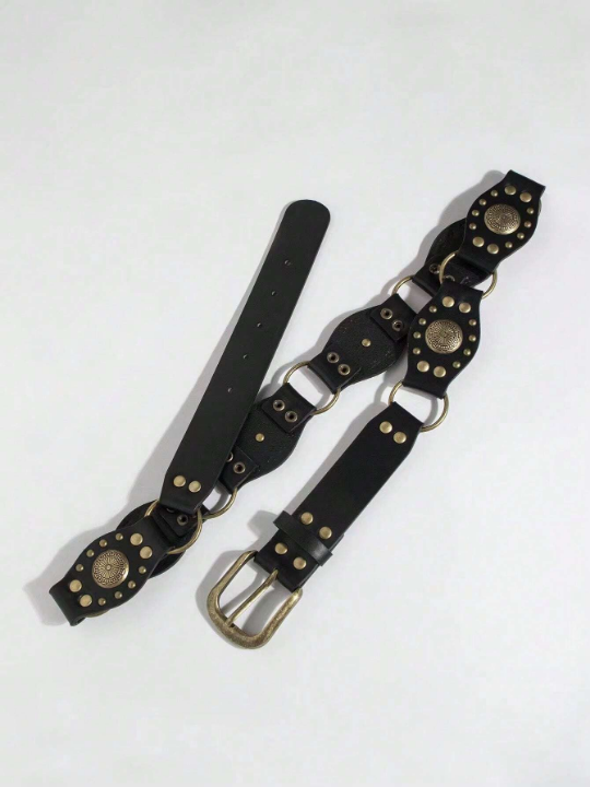 1pc Women's Vintage Punk Rivet & Metal Buckle Detail Characteristic Jeans Belt For Y2k Lovers