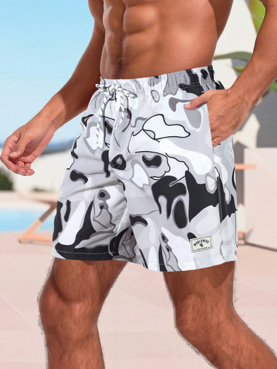 Manfinity Men's Stylish Printed Drawstring Beach Shorts For Summer