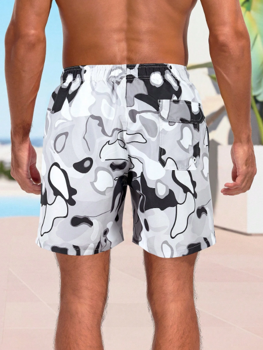 Manfinity Men's Stylish Printed Drawstring Beach Shorts For Summer