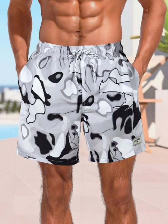 Manfinity Men's Stylish Printed Drawstring Beach Shorts For Summer