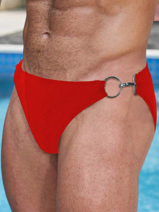 Men's Fashionable Triangle Swim Trunks With Metal Ring Design