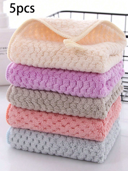 5pcs/Pack Soft And Highly Absorbent Baby Towels Suitable For Newborns, Infants For Bathing & Face Washing, Boys And Girls Bath Towels, Reusable Coral Fleece Baby Wipes For Face Washing, Bathing, And Wiping Drool