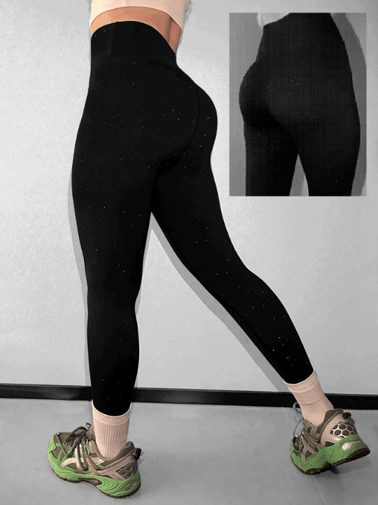 Yoga Trendy Star Shaped Sparkly Gym Leggings With Peach Booty Detail