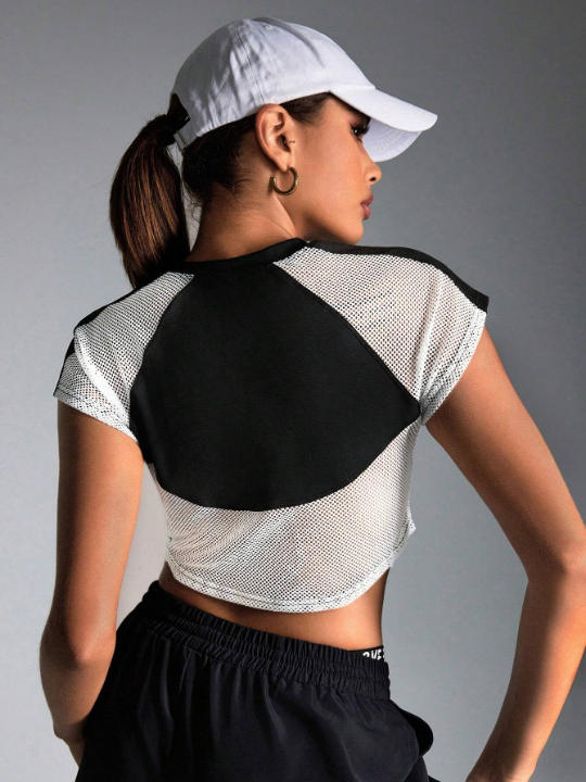 Yoga Basic Women's Mesh Patchwork Yoga Workout Crop Top