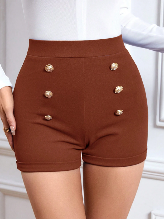 Priv Women's Metallic Button Decorated Shorts