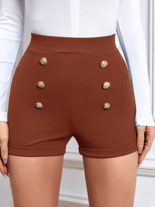 Priv Women's Metallic Button Decorated Shorts