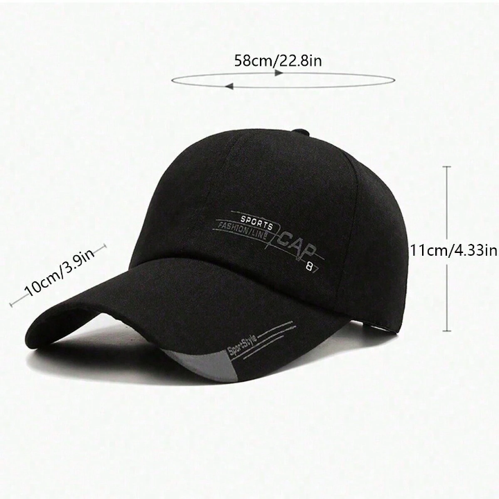 1pc Fashionable Men's Canvas Printed Long Brim Baseball Cap With Simple Duckbill Design, Sun Protection For Outdoor Sports