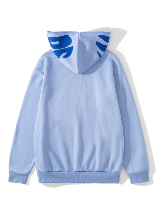 Manfinity EMRG Men's Letter Printed Fleece Hooded Zip-Up Sweatshirt