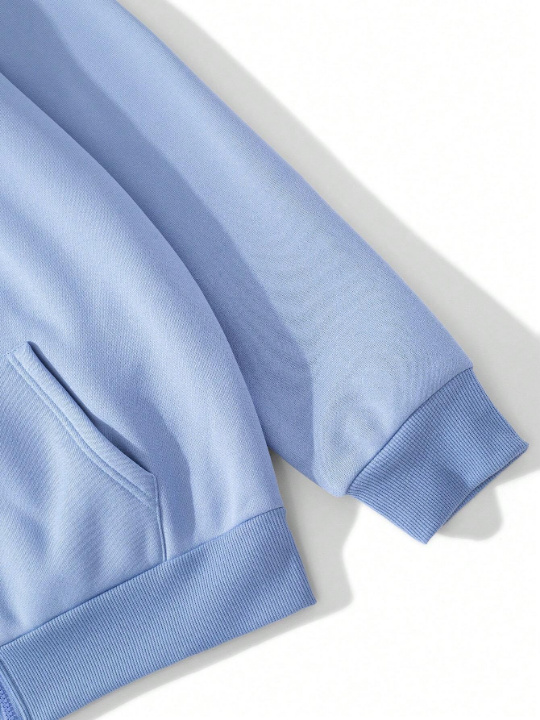 Manfinity EMRG Men's Letter Printed Fleece Hooded Zip-Up Sweatshirt