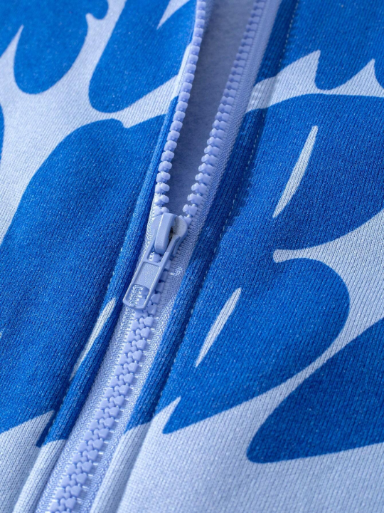 Manfinity EMRG Men's Letter Printed Fleece Hooded Zip-Up Sweatshirt